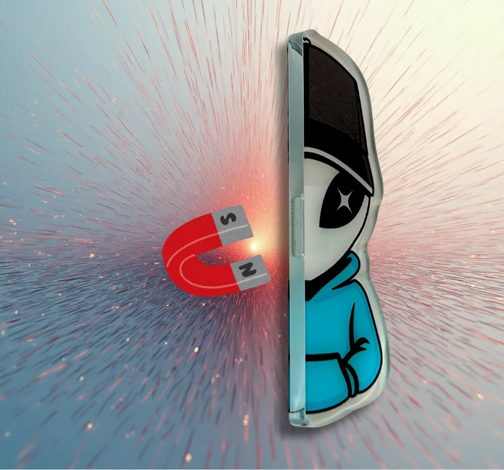 Profil du magnet Alien avec effet aimant rouge illustrant la fixation magnétique